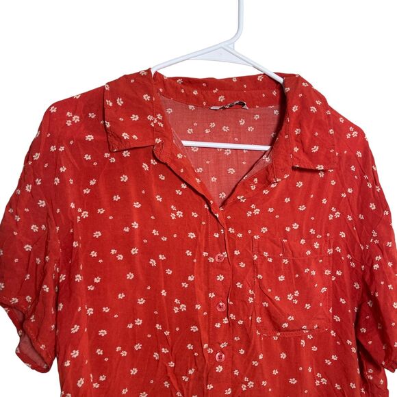 American Eagle Blouse Women's Small Floral Button Up Collared Short Sleeve Top - Picture 2 of 8